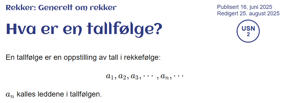 Innholdsliste med pensum markert
