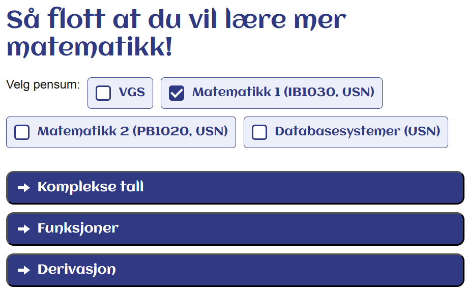 Innholdsliste med pensum markert