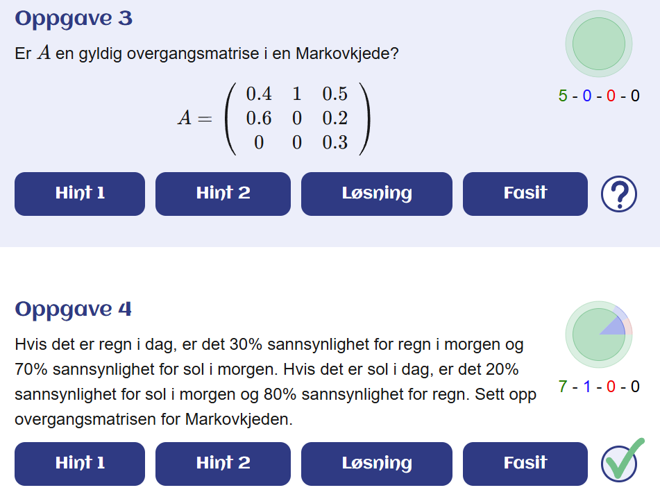 Innholdsliste med pensum markert